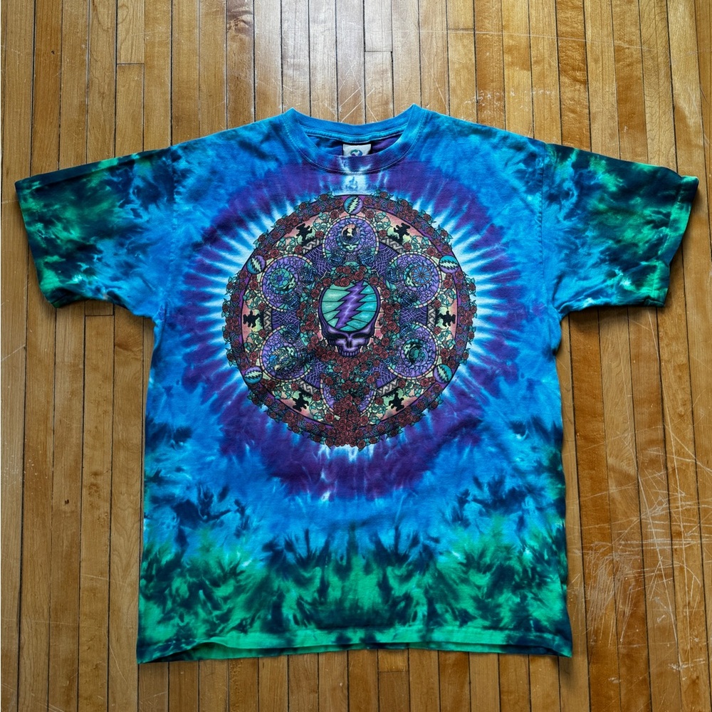 VTG Y2K Grateful Dead Liquid Blue Celtic Mandala Cotton Tie Dye T-Shirt Sz. L